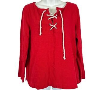 Talbots Womens 100% Cotton Nautical Lace Up Long Sleeve Knit Top Shirt L Large